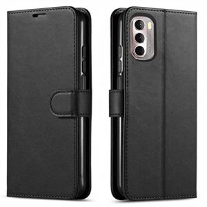starshop motorola moto g stylus 5g 2022 phone case, with [tempered glass screen protector included] pu leather wallet shockproof cover kickstand with card holder slots & magnet closure -black