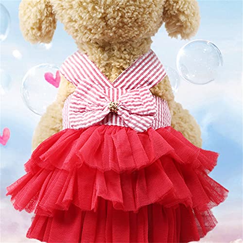 HonpraD Female Clothes Dog Cat Pet Supplies Striped Suspender Mesh Skirt Dress for Dogs Girls Medium Basic Hoodie Soft Sweaters Winter Coat