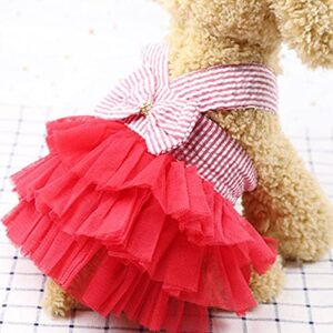 HonpraD Female Clothes Dog Cat Pet Supplies Striped Suspender Mesh Skirt Dress for Dogs Girls Medium Basic Hoodie Soft Sweaters Winter Coat