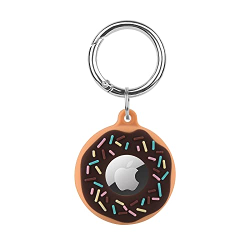 Worryfree Gadgets Case Compatible with Apple Airtag Case Holder with Key Ring Airtag Cover for Wallet, Dog Collar, Luggage, Keys etc (Silicone-Brown Donut)