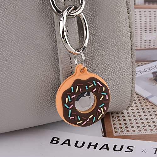 Worryfree Gadgets Case Compatible with Apple Airtag Case Holder with Key Ring Airtag Cover for Wallet, Dog Collar, Luggage, Keys etc (Silicone-Brown Donut)
