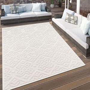 Paco Home in- & Outdoor Rug Modern Carved Boho Pattern in Cream, Size: 6'7" x 9'6"