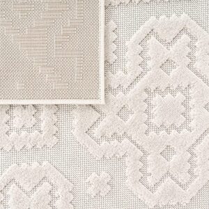 Paco Home in- & Outdoor Rug Modern Carved Boho Pattern in Cream, Size: 6'7" x 9'6"