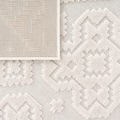 Paco Home in- & Outdoor Rug Modern Carved Boho Pattern in Cream, Size: 6'7" x 9'6"