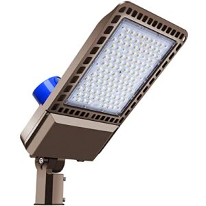 ledmo 300w led parking lot light slip fitter mount 36000lm 5000k outdoor commercial area lighting with dusk to dawn photocell, easy installation ip65 waterproof shoebox light for street, yard