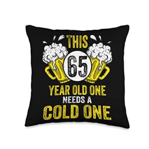65th beer birthday gifts for women men vintage men birthday funny 65 year old vintage beer lover throw pillow, 16x16, multicolor
