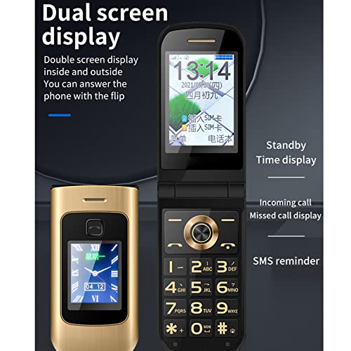 Unlocked Senior Flip Cell Phone, 2G Big Button Hearing Aids Flip Phone for Seniors, 2.4 Inch Display, FM Radio, MP3, MP4, BT, 4800mAh Battery, Dual Card Dual Standby (Gold)