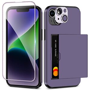 samonpow for iphone 14 case with screen protector & camera cover 4-in-1 full body hybrid iphone 14 case wallet card slot holder shockproof bumper armor protective case for iphone 14 for women men