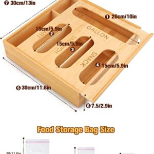 Ziplock Bag Organizer, Bag Storage Organizer for Kitchen Drawer, Plastic Bag Organizer for Gallon, Quart, Sandwich, Snack, Slider, Bamboo Baggie Organizer Compatible with Ziploc, Glad, Hefty, Solimo