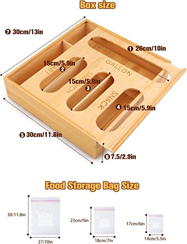 Ziplock Bag Organizer, Bag Storage Organizer for Kitchen Drawer, Plastic Bag Organizer for Gallon, Quart, Sandwich, Snack, Slider, Bamboo Baggie Organizer Compatible with Ziploc, Glad, Hefty, Solimo