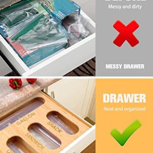 Ziplock Bag Organizer, Bag Storage Organizer for Kitchen Drawer, Plastic Bag Organizer for Gallon, Quart, Sandwich, Snack, Slider, Bamboo Baggie Organizer Compatible with Ziploc, Glad, Hefty, Solimo