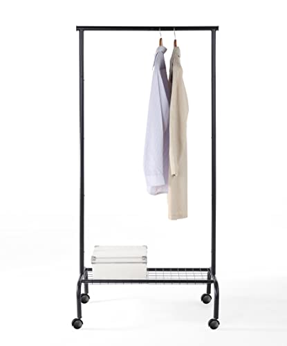 SunnyPoint Durable Compact Rolling Garment Rack with Shelf (GR-1TC, BLK)