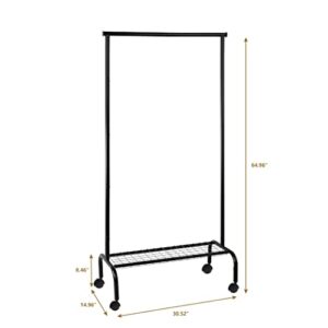 SunnyPoint Durable Compact Rolling Garment Rack with Shelf (GR-1TC, BLK)