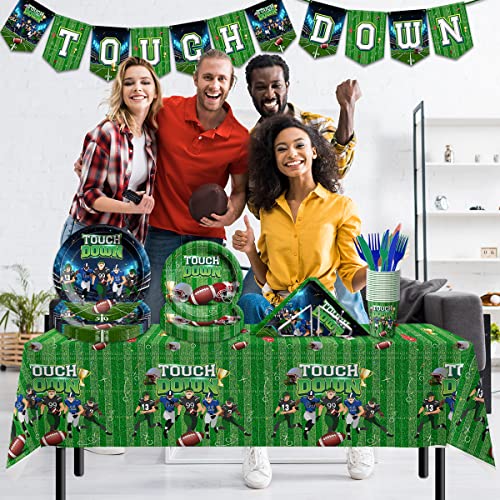 Football Party Supplies Kit Including Disposable Dinner Plate,Napkin,Tablecloth for Game Day, Touch Down Party, Football Birthday Party Decorations（20 Guests）