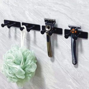 pickpiff 4-pack shower hooks for inside, extra sticky stainless, razor holder wall mounted, shower accessories, self-adhesive double hooks for razor, loofah, towel, shaver, coat, key, matt black