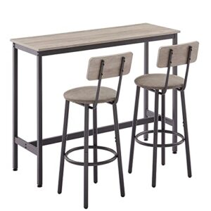 CALABASH Bar Table and Chairs Set, 3 Piece Pub Table with Stools,Narrow Bar Table Set for 2,Industrial Dining Table Set,Kitchen Breakfast Table and Chairs (Grey, Rectangular 1 Table+2 Stools)