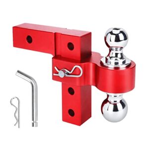 kamivovo adjustable trailer hitch, fits 2-inch receiver, 6-inch drop hitch, tow hitch aluminum forged shank, 2 inch & 2-5/16 inch balls with double lock pins (red)