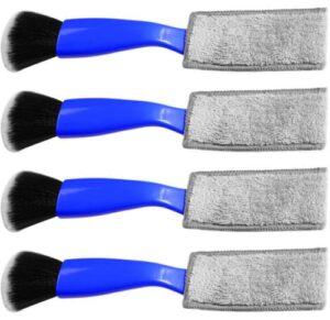 eviiso 4 pcs car brushes for detailing interior,double-ended brush and cleaning cloth,car detail crevice care removal cleaning,keyboard cleaning brush (blue)