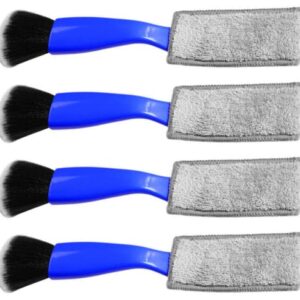 EVIISO 4 pcs Car Brushes for Detailing Interior,Double-Ended Brush and Cleaning Cloth,car Detail Crevice Care Removal Cleaning,Keyboard Cleaning Brush (Blue)