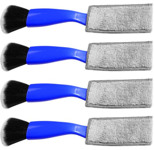 EVIISO 4 pcs Car Brushes for Detailing Interior,Double-Ended Brush and Cleaning Cloth,car Detail Crevice Care Removal Cleaning,Keyboard Cleaning Brush (Blue)