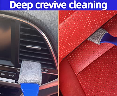 EVIISO 4 pcs Car Brushes for Detailing Interior,Double-Ended Brush and Cleaning Cloth,car Detail Crevice Care Removal Cleaning,Keyboard Cleaning Brush (Blue)