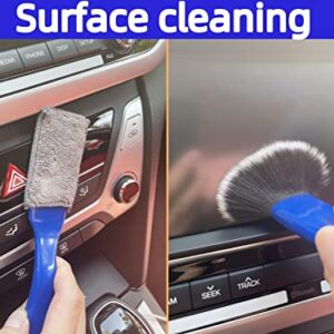 EVIISO 4 pcs Car Brushes for Detailing Interior,Double-Ended Brush and Cleaning Cloth,car Detail Crevice Care Removal Cleaning,Keyboard Cleaning Brush (Blue)