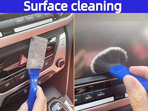 EVIISO 4 pcs Car Brushes for Detailing Interior,Double-Ended Brush and Cleaning Cloth,car Detail Crevice Care Removal Cleaning,Keyboard Cleaning Brush (Blue)