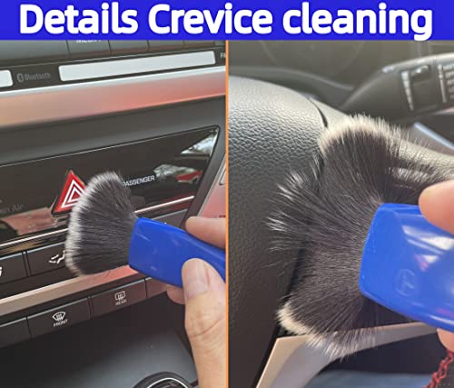 EVIISO 4 pcs Car Brushes for Detailing Interior,Double-Ended Brush and Cleaning Cloth,car Detail Crevice Care Removal Cleaning,Keyboard Cleaning Brush (Blue)