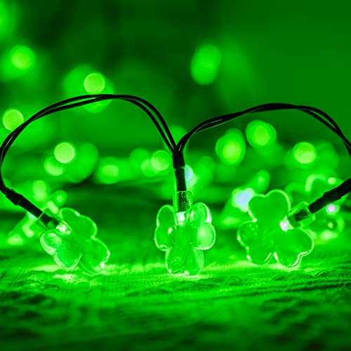 Dazzle Bright 2 Pack 50 LED St. Patrick's Day Shamrock String Light, Battery Operated Clover String Lights with 8 Lighting Modes, Three-Leaf Lucky Clover Green Lights for Party Home Decor