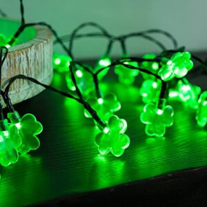 Dazzle Bright 2 Pack 50 LED St. Patrick's Day Shamrock String Light, Battery Operated Clover String Lights with 8 Lighting Modes, Three-Leaf Lucky Clover Green Lights for Party Home Decor