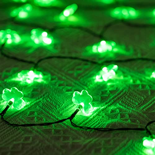 Dazzle Bright 2 Pack 50 LED St. Patrick's Day Shamrock String Light, Battery Operated Clover String Lights with 8 Lighting Modes, Three-Leaf Lucky Clover Green Lights for Party Home Decor