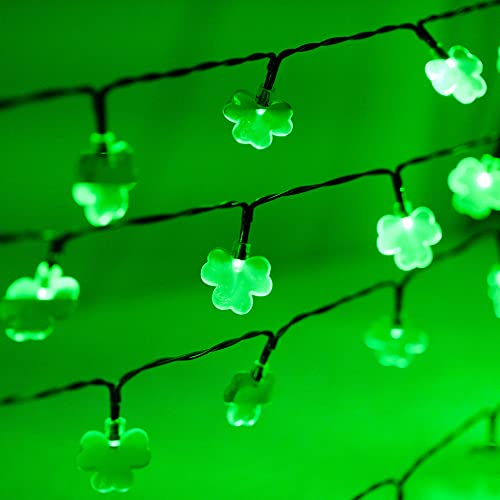 Dazzle Bright 2 Pack 50 LED St. Patrick's Day Shamrock String Light, Battery Operated Clover String Lights with 8 Lighting Modes, Three-Leaf Lucky Clover Green Lights for Party Home Decor