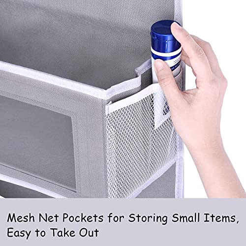 ULG Over the Door Bag Organizer Hanging Fabric Storage Organization with 4 Spacious Pockets, 10 Mesh Pockets, 2 Mounted Hangers, Great for Pantry Closet Bedroom Nursery Dorm Organizing-Grey