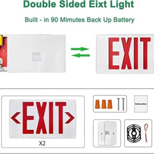 OSTEK Red LED Exit Sign Light - Standard - 90 Minutes Battery Backup, Dual LED Lamp ABS Fire Resistance UL-Listed