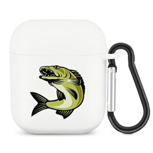 bass fishing printed bluetooth earbuds case cover compatible with airpods 1 & 2 protective box with keychain cute