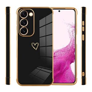 AIGOMARA Compatible Samsung Galaxy S23 Plus Case Heart Design Plating Black Cover Full Body Shockproof Protection Anti-Scratch Soft TPU Slim Wireless Charging Case for Galaxy S23 Plus - Black