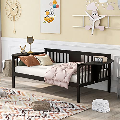 HomJoones Daybed, Wood Day Bed Frame for Adults Twin Size Sofa Bed for Bedroom, Living Room (Twin Espresso)