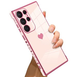 bonoma for samsung galaxy s23 ultra 5g case heart plating electroplate luxury elegant case camera protector soft tpu shockproof protective corner back cover galaxy s23 ultra 5g case -pink
