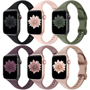 distore 6 pack bands compatible with apple watch 38mm 40mm 41mm 42mm 44mm 45mm 49mm, slim thin narrow replacement soft silicone sport strap for iwatch series ultra 8/7/6/5/4/3/2/1 se women men