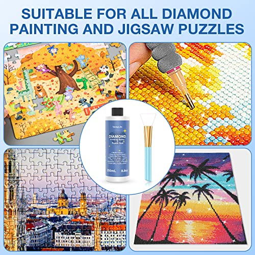 VansyLife Updated Diamond Painting Sealer 250ML with Silicone Brush, 5D Diamond Painting Glue Accessories Permanent Hold & Shine Effect for Diamond Painting and Jigsaw Puzzles (8.8 OZ)