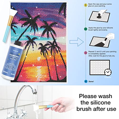 VansyLife Updated Diamond Painting Sealer 250ML with Silicone Brush, 5D Diamond Painting Glue Accessories Permanent Hold & Shine Effect for Diamond Painting and Jigsaw Puzzles (8.8 OZ)