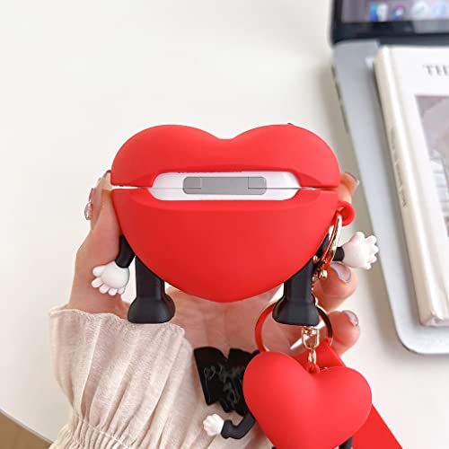 Cute Airpod Case, Funny 3D Cartoon Key Chain Case, Soft PVC Full Protection Shockproof Charging Case Cover Compatible with for Airpod 1/2. (Pendant Love)