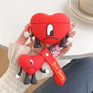 Cute Airpod Case, Funny 3D Cartoon Key Chain Case, Soft PVC Full Protection Shockproof Charging Case Cover Compatible with for Airpod 1/2. (Pendant Love)