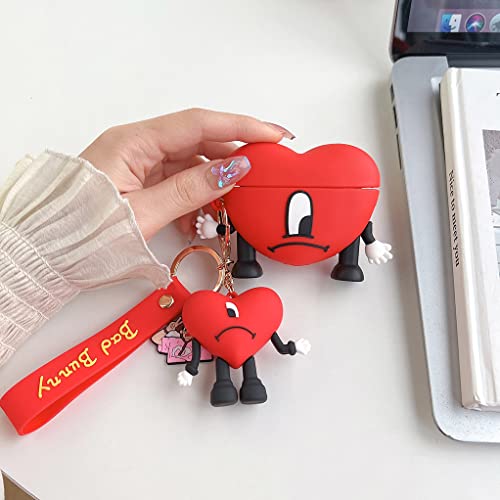 Cute Airpod Case, Funny 3D Cartoon Key Chain Case, Soft PVC Full Protection Shockproof Charging Case Cover Compatible with for Airpod 1/2. (Pendant Love)