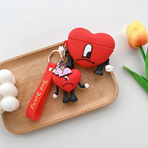 Cute Airpod Case, Funny 3D Cartoon Key Chain Case, Soft PVC Full Protection Shockproof Charging Case Cover Compatible with for Airpod 1/2. (Pendant Love)