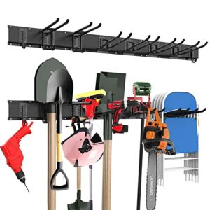 juquline garage storage tool storage rack, heavy duty garage tool organizer wall mount garden yard tool organizer adjustable storage system 48inch max 400lbs, (8hooks+3rails)