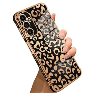 bonoma for samsung galaxy a14 5g case leopard plating electroplate luxury elegant case camera protector soft tpu shockproof protective corner back cover galaxy a14 5g case -black
