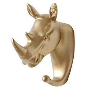 myxp rhino head single wall hook / hanger animal shaped coat hat hook heavy duty, rustic decorative gift , gold