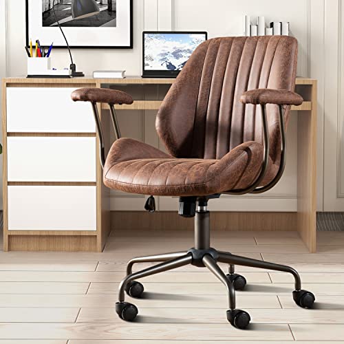 ovios Home Office Desk Chairs Ergonomic Office Chair Modern Computer Desk Chair Suede Fabric Desk Chair for Executive Home Office (Dark Brown)