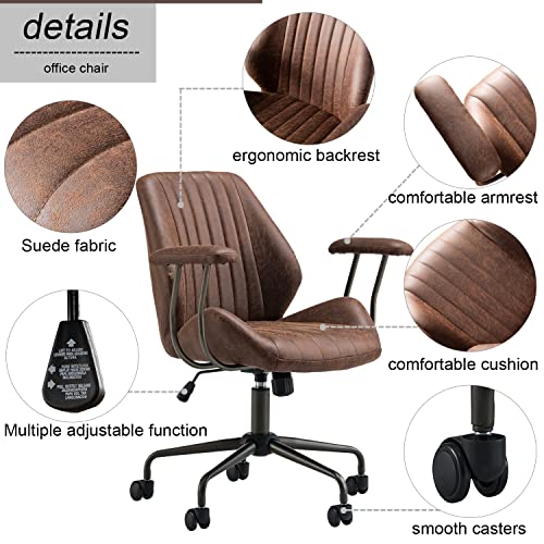 ovios Home Office Desk Chairs Ergonomic Office Chair Modern Computer Desk Chair Suede Fabric Desk Chair for Executive Home Office (Dark Brown)